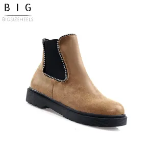 Bigsizeheels Thread Round Toe Slip-On Color Block Casual Boots - Brown