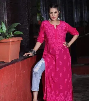 Dark Pink Black Breezy Bliss Dyed Viscose Long Kurti