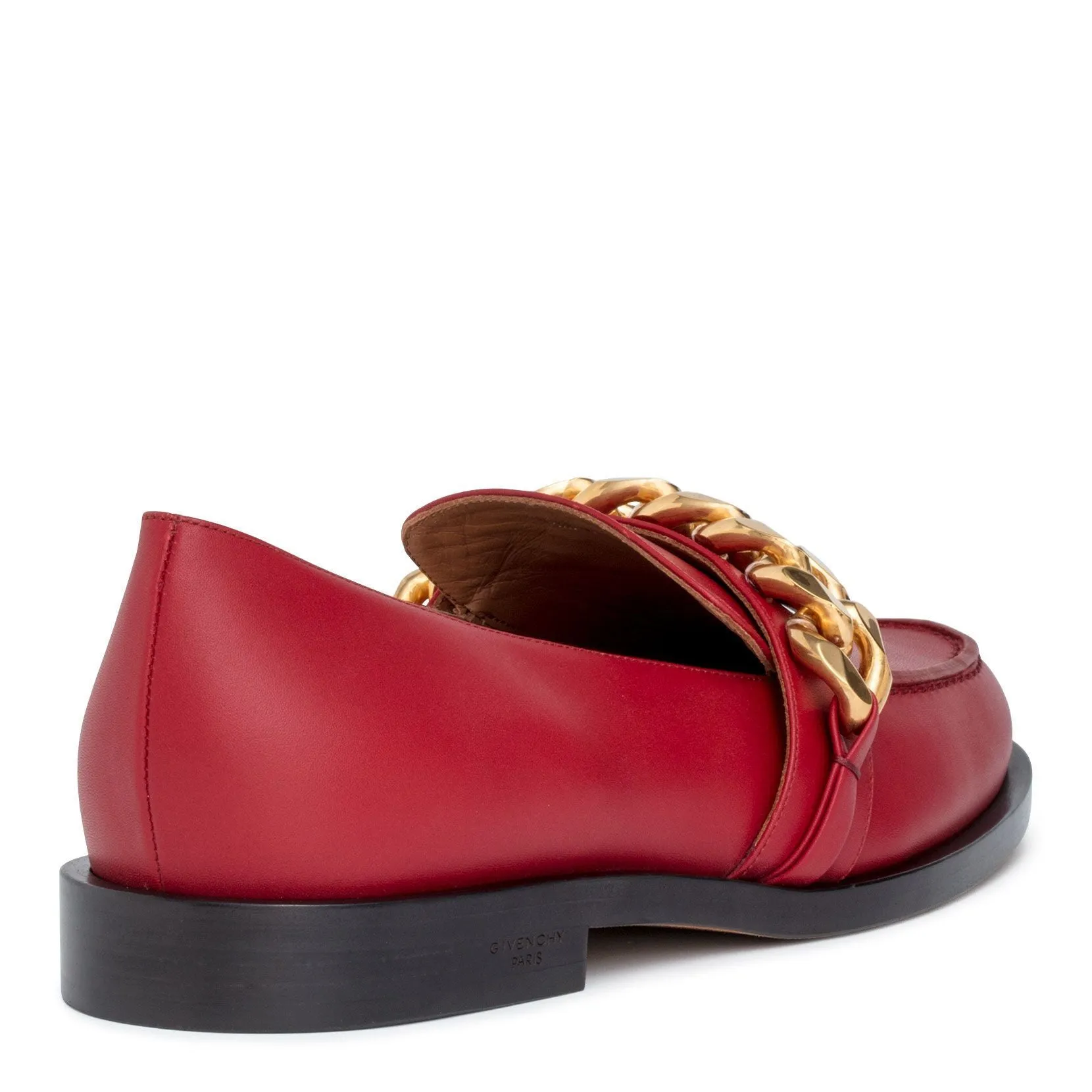 Dark red leather chain loafers