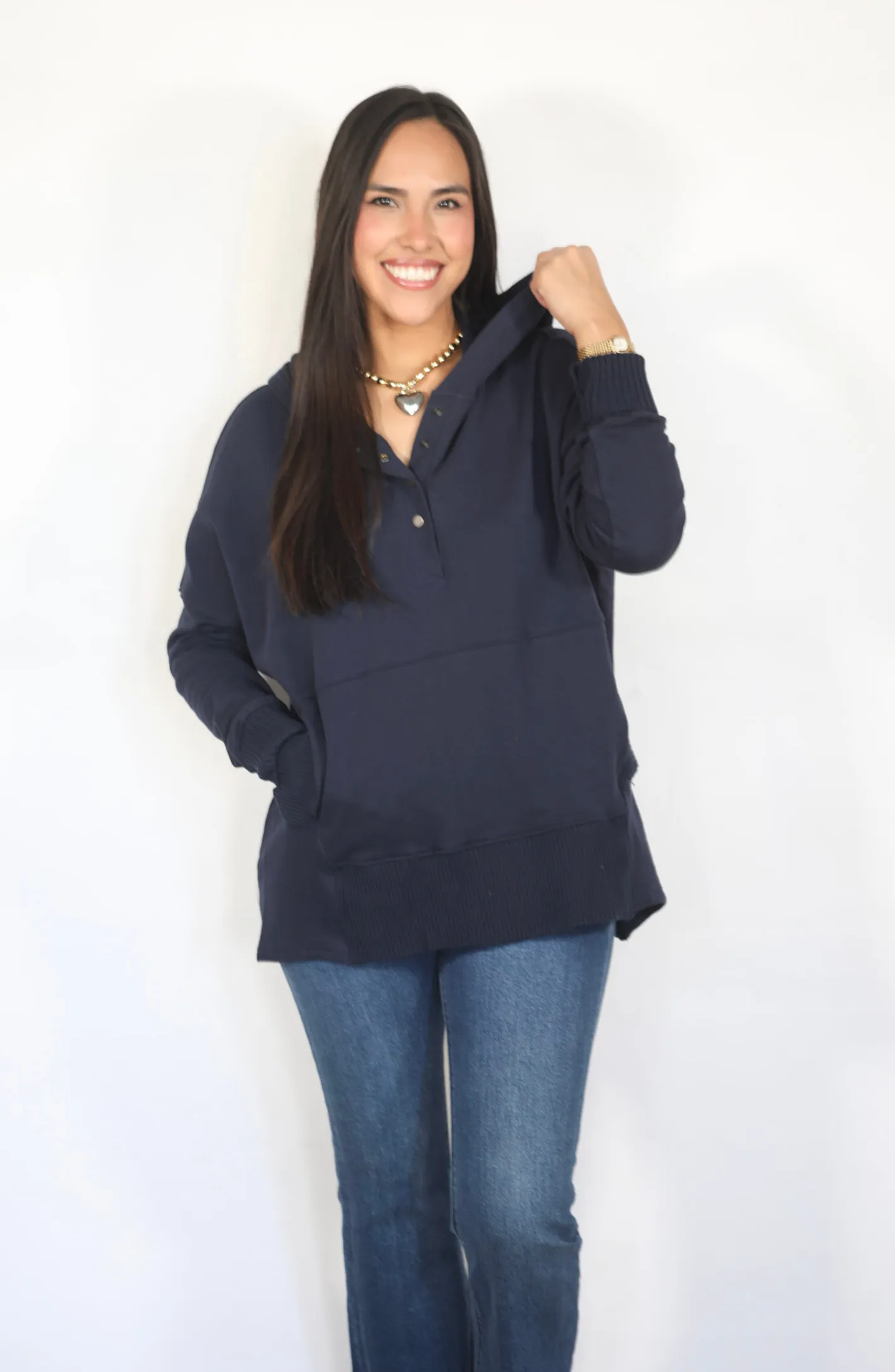Easy to Wear Navy Hoodie Top