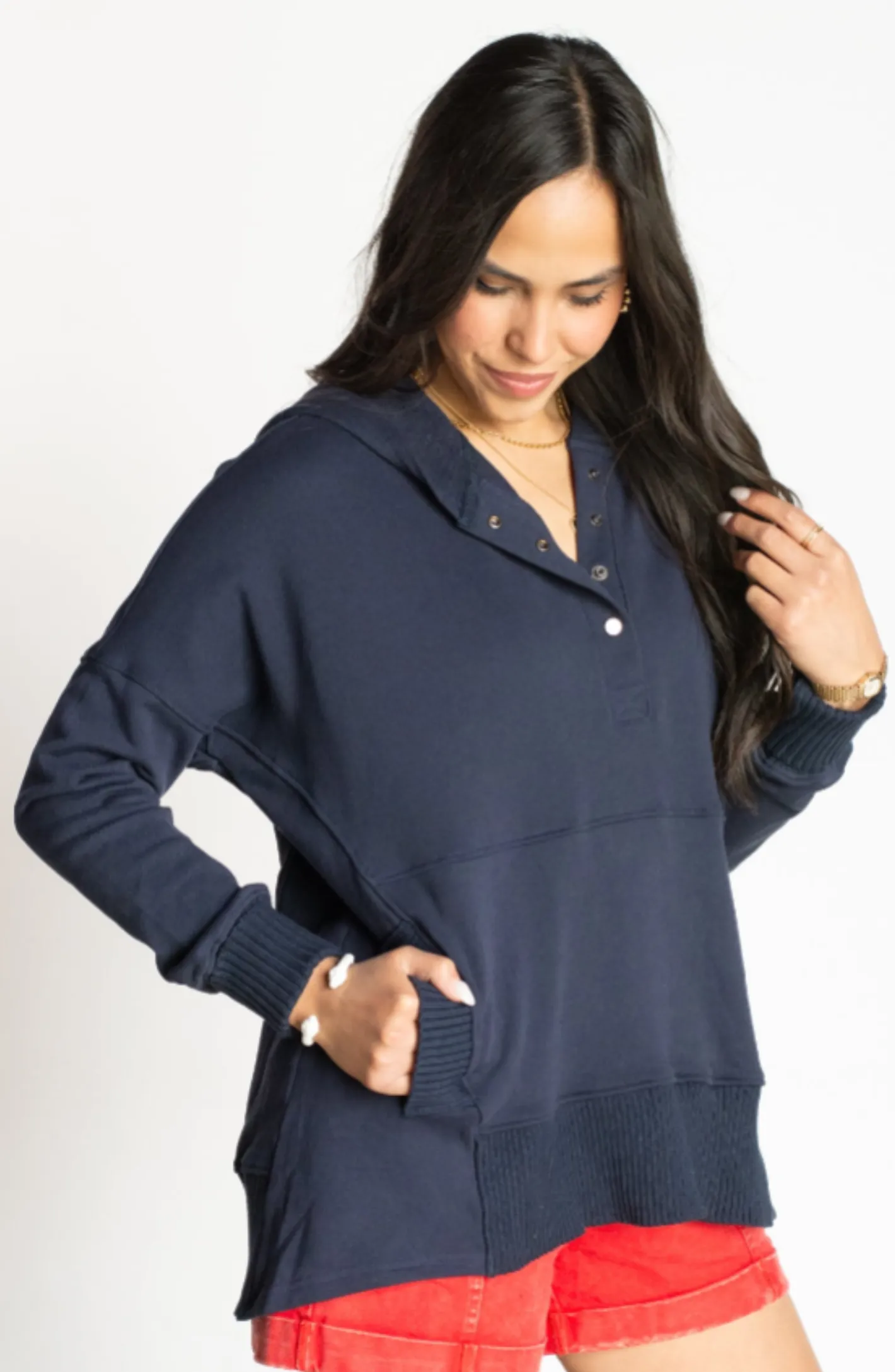 Easy to Wear Navy Hoodie Top