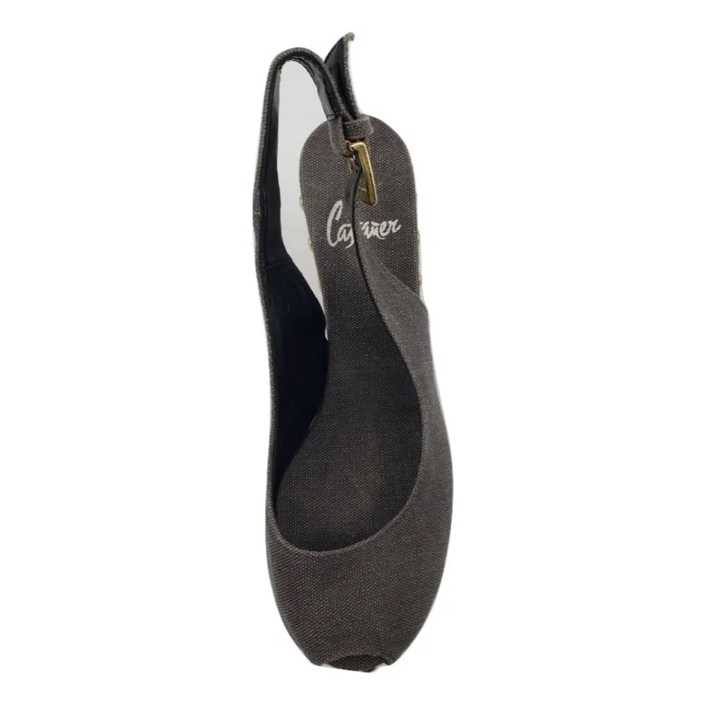 Gray Fabric Castañer Raffia Wedge Sandals