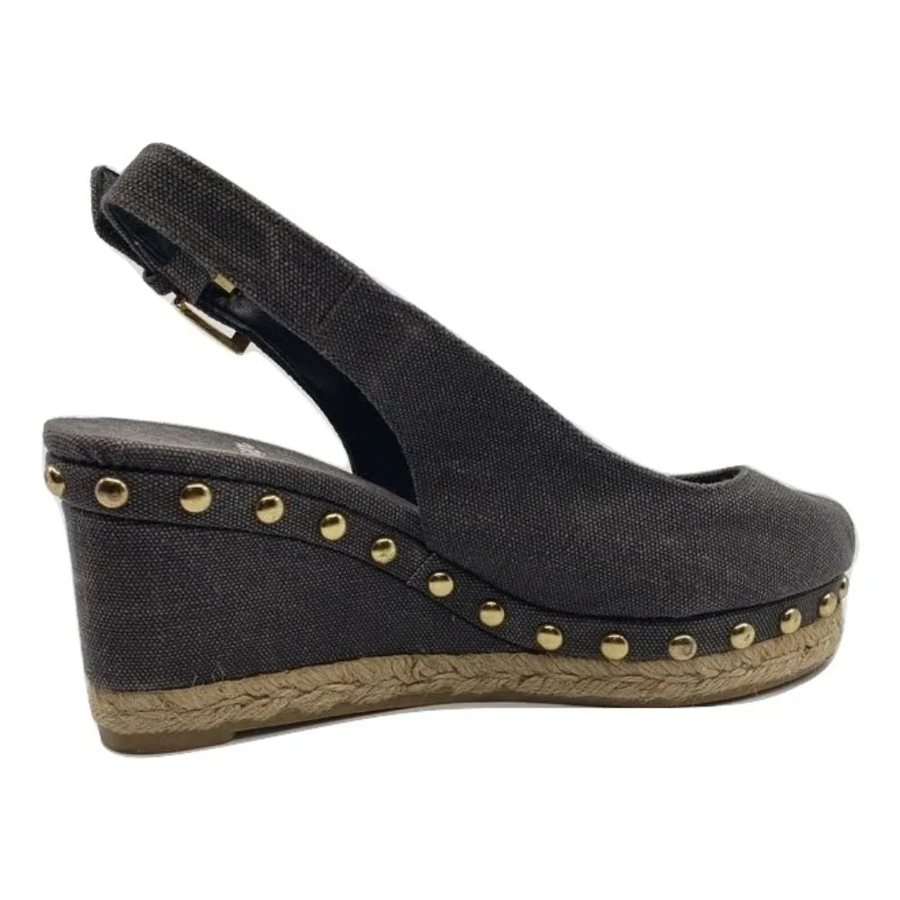 Gray Fabric Castañer Raffia Wedge Sandals