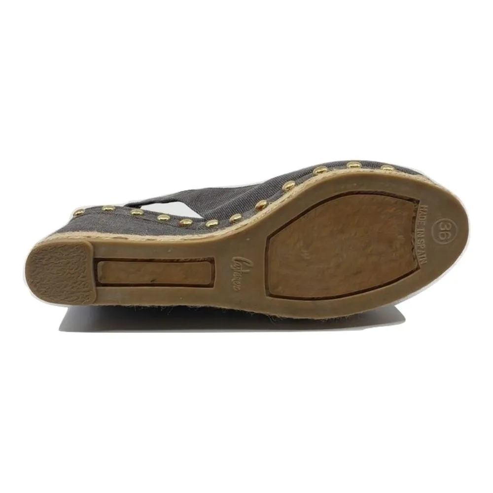 Gray Fabric Castañer Raffia Wedge Sandals