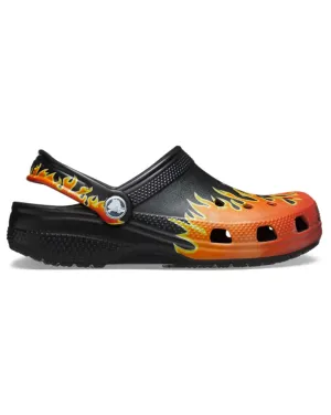 Kids Classic Flames Clog - Black I Multi