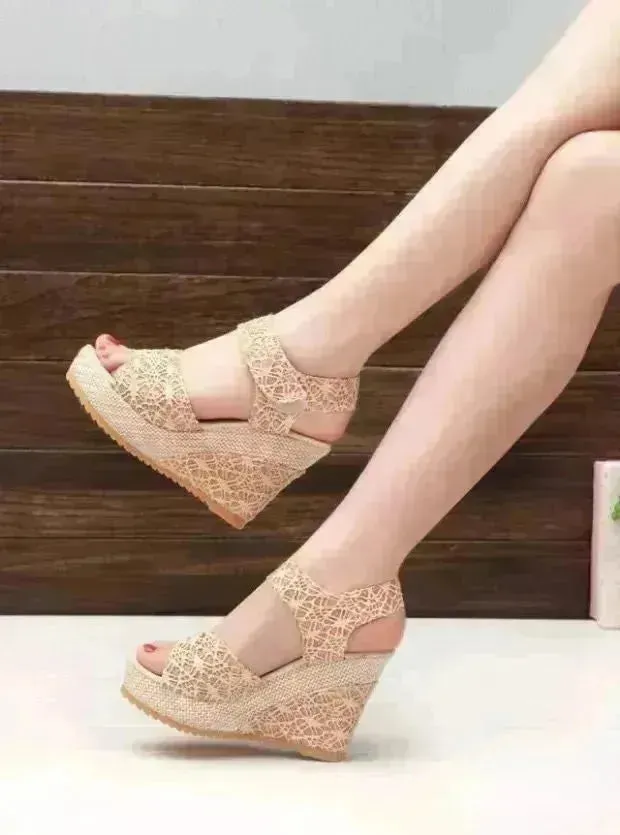 Platform High Wedge Sandals Plain Work sandals for women