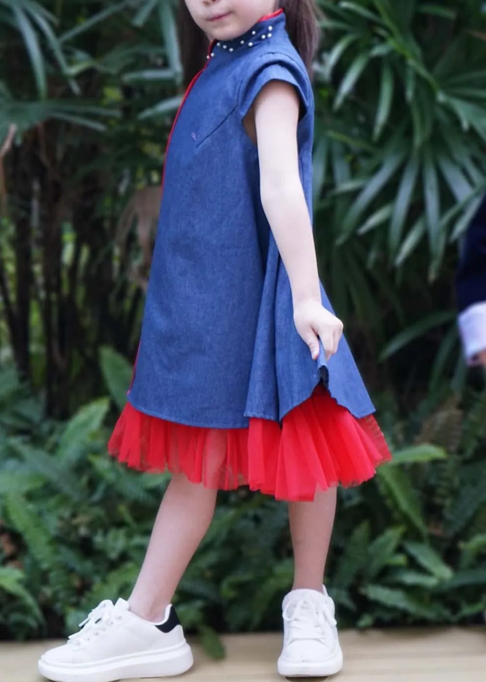Qipology x China Doll Kids Qipao (Denim/ Red)