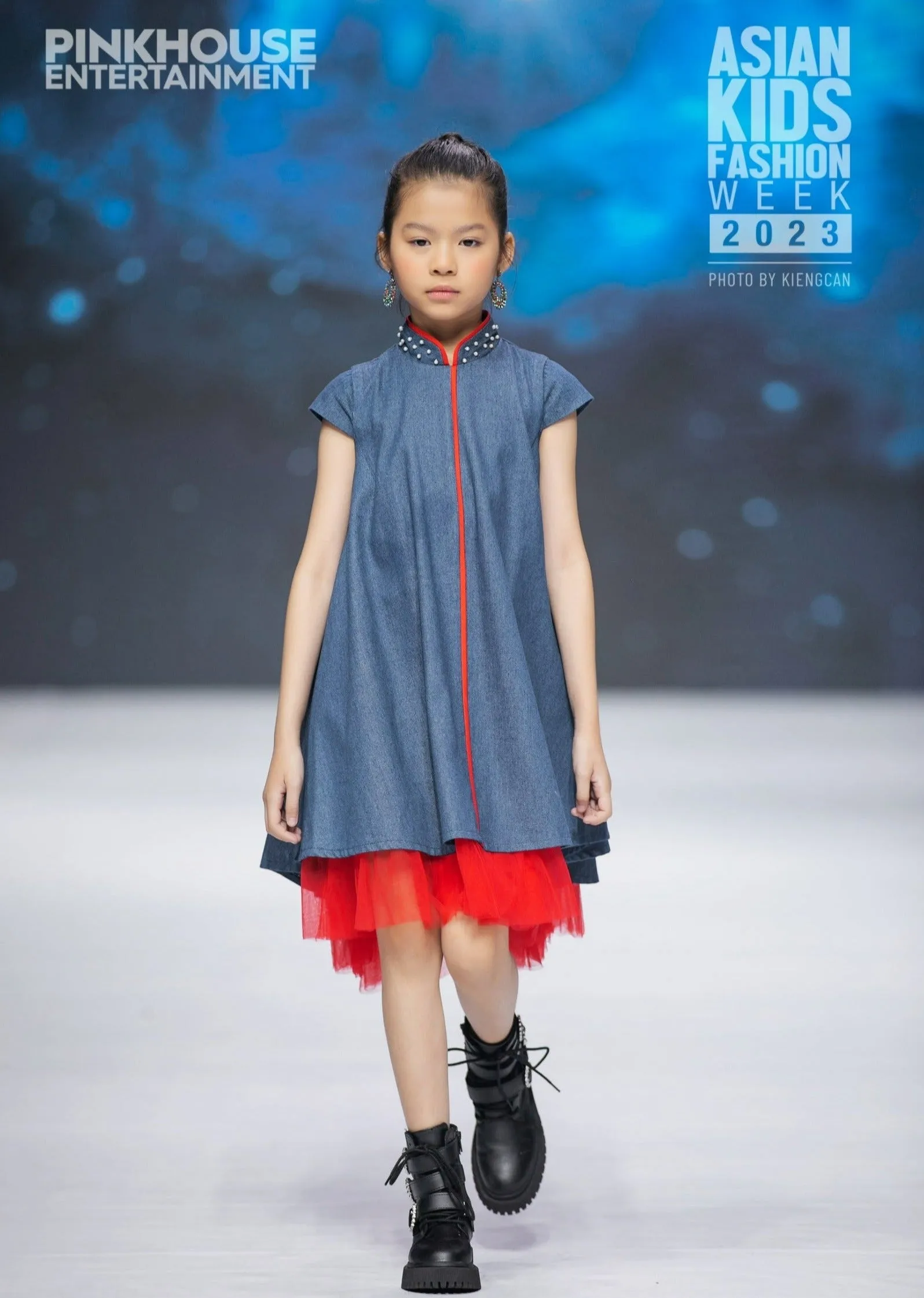 Qipology x China Doll Kids Qipao (Denim/ Red)