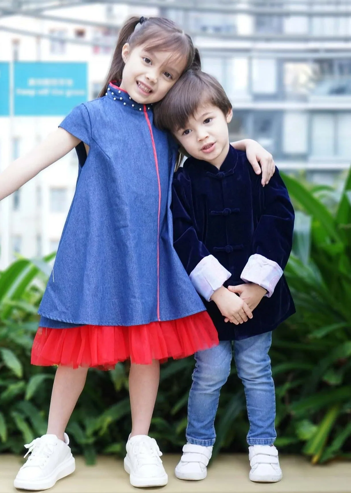 Qipology x China Doll Kids Qipao (Denim/ Red)