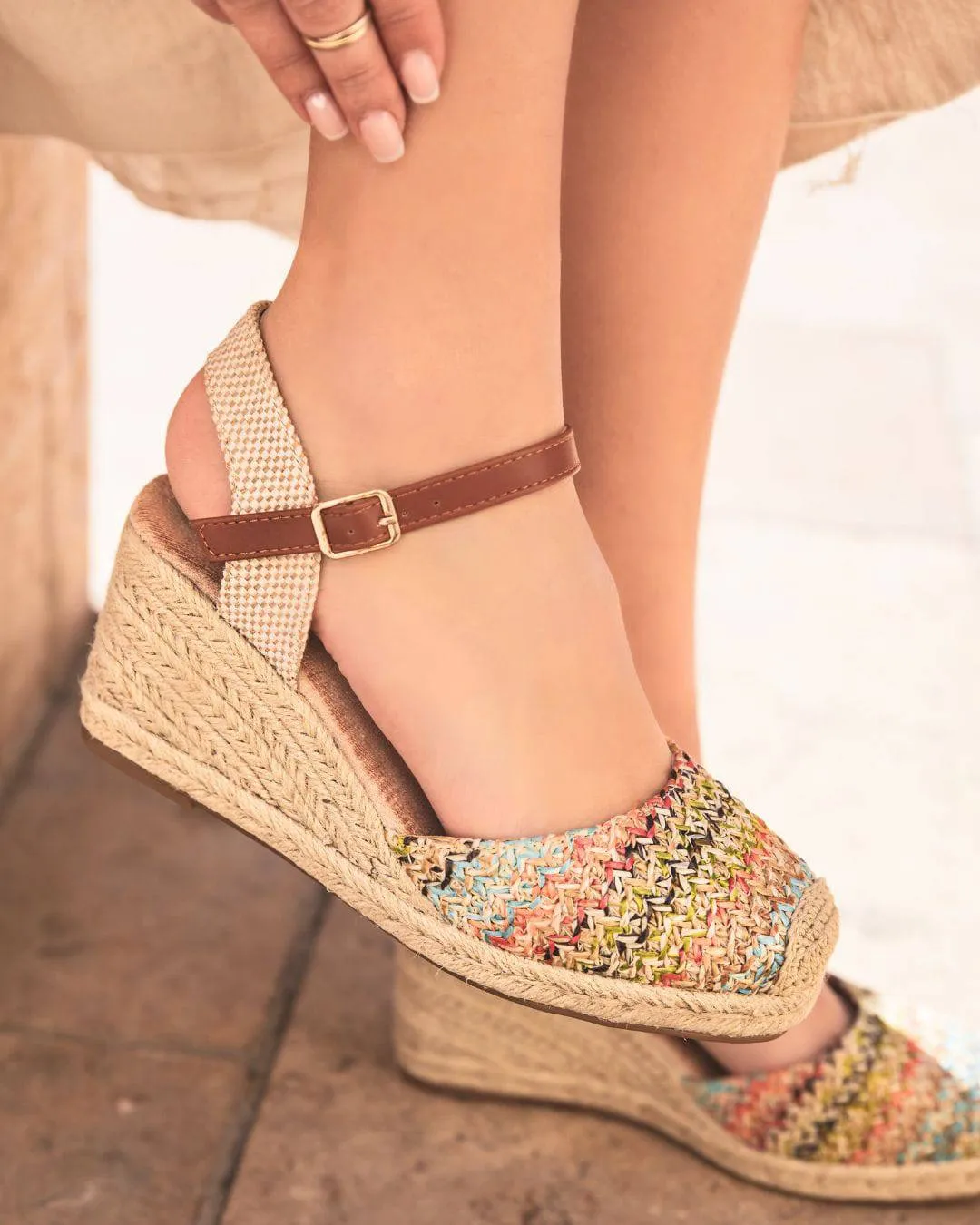 Sandale femme compensée multicolore - Diane