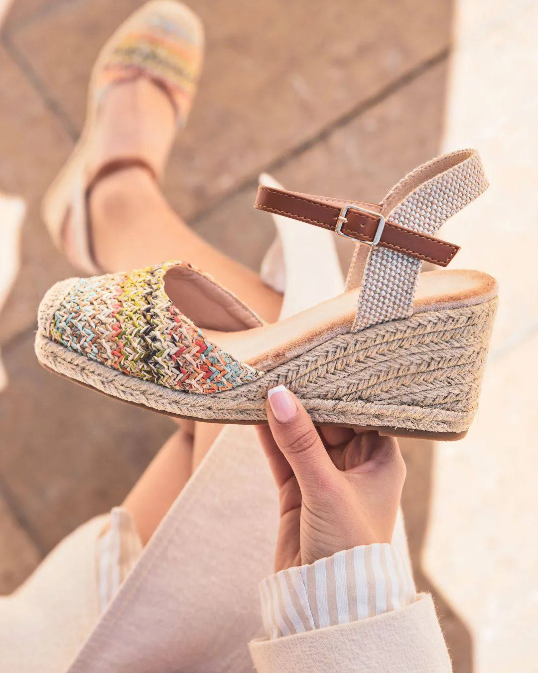 Sandale femme compensée multicolore - Diane