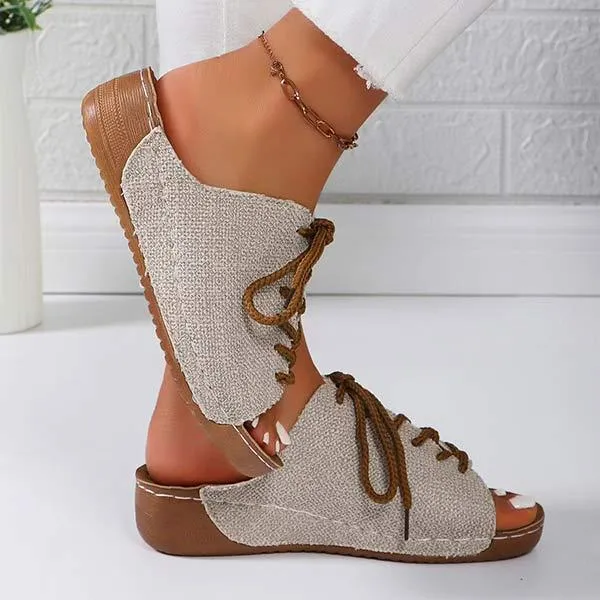 Women's Chunky Sole Casual Lace-Up Fish Mouth Sandals 90794584C