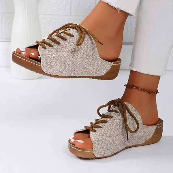 Women's Chunky Sole Casual Lace-Up Fish Mouth Sandals 90794584C