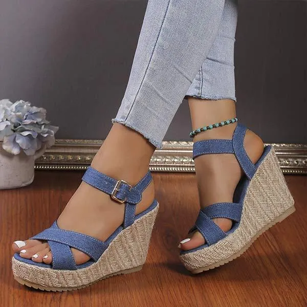 Women's Open Toe Cross Strap Wedge Sandals 05650957C