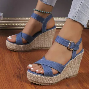 Women's Open Toe Cross Strap Wedge Sandals 05650957C