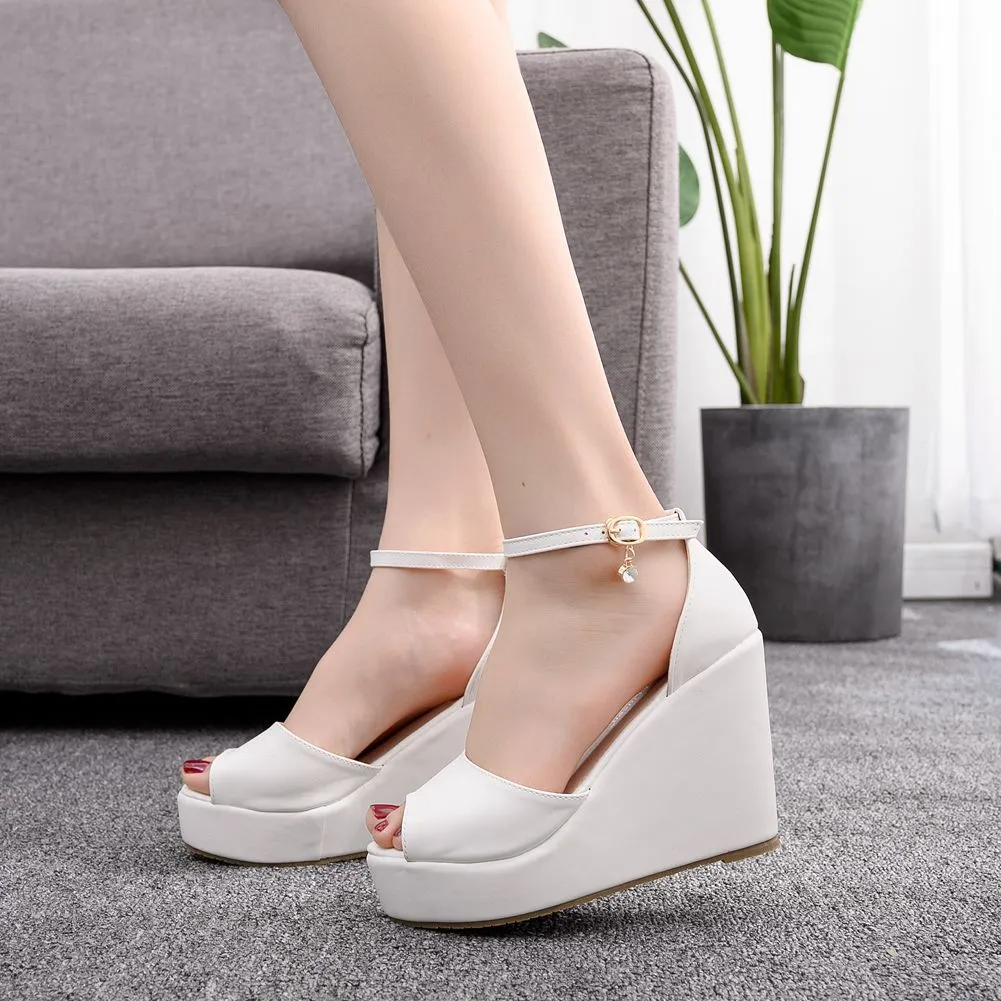Women's peep toe wedges with ankle strap bohemia wedge sandals