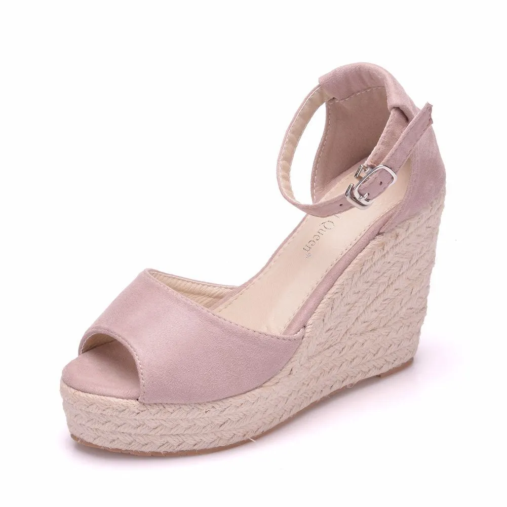 Women's peep toe wedges with ankle strap bohemia wedge sandals