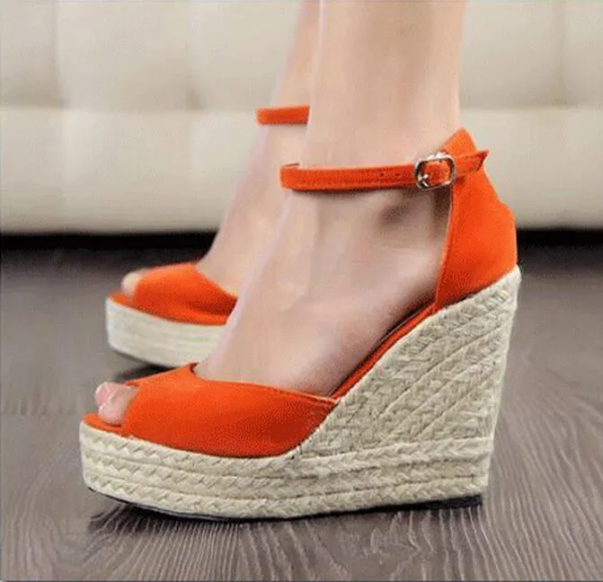 Women's peep toe wedges with ankle strap bohemia wedge sandals