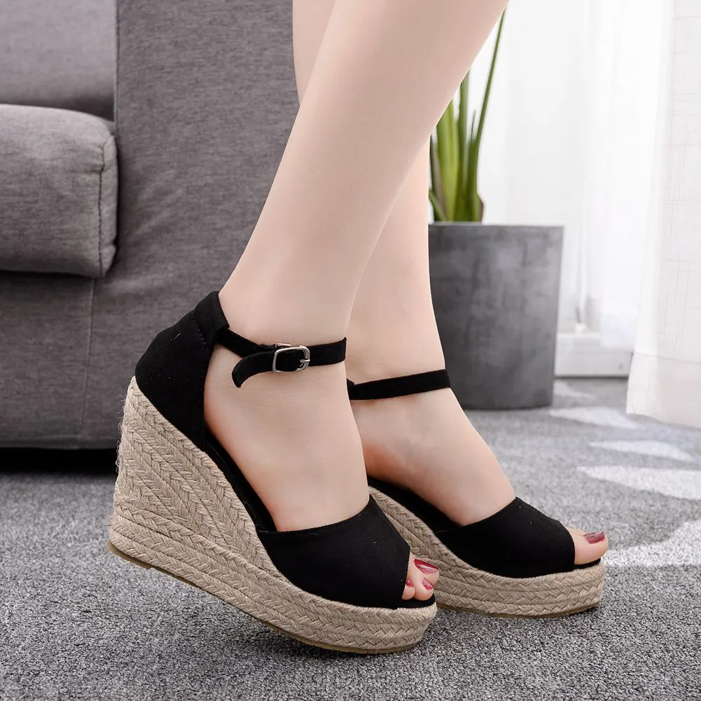 Women's peep toe wedges with ankle strap bohemia wedge sandals