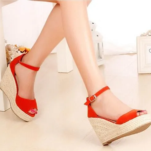 Women's peep toe wedges with ankle strap bohemia wedge sandals