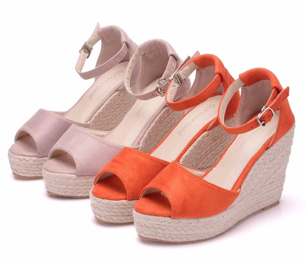 Women's peep toe wedges with ankle strap bohemia wedge sandals