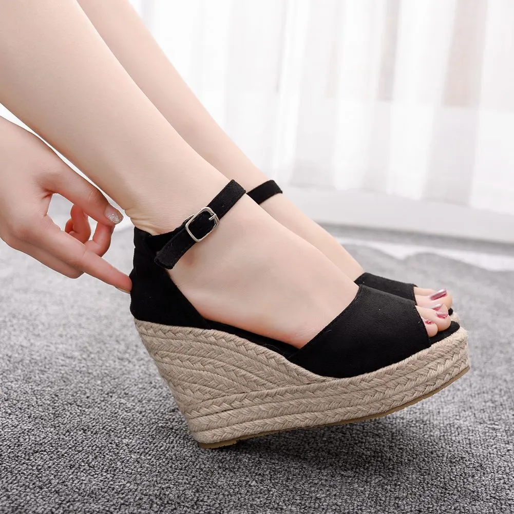 Women's peep toe wedges with ankle strap bohemia wedge sandals