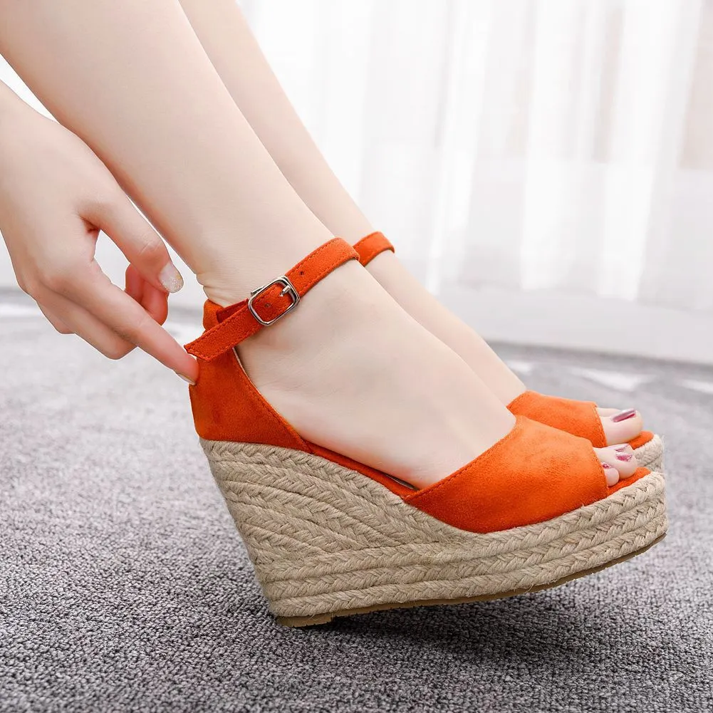 Women's peep toe wedges with ankle strap bohemia wedge sandals