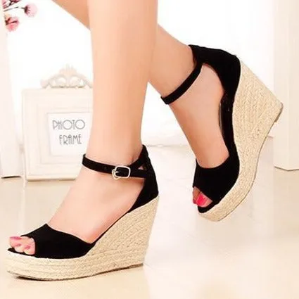 Women's peep toe wedges with ankle strap bohemia wedge sandals