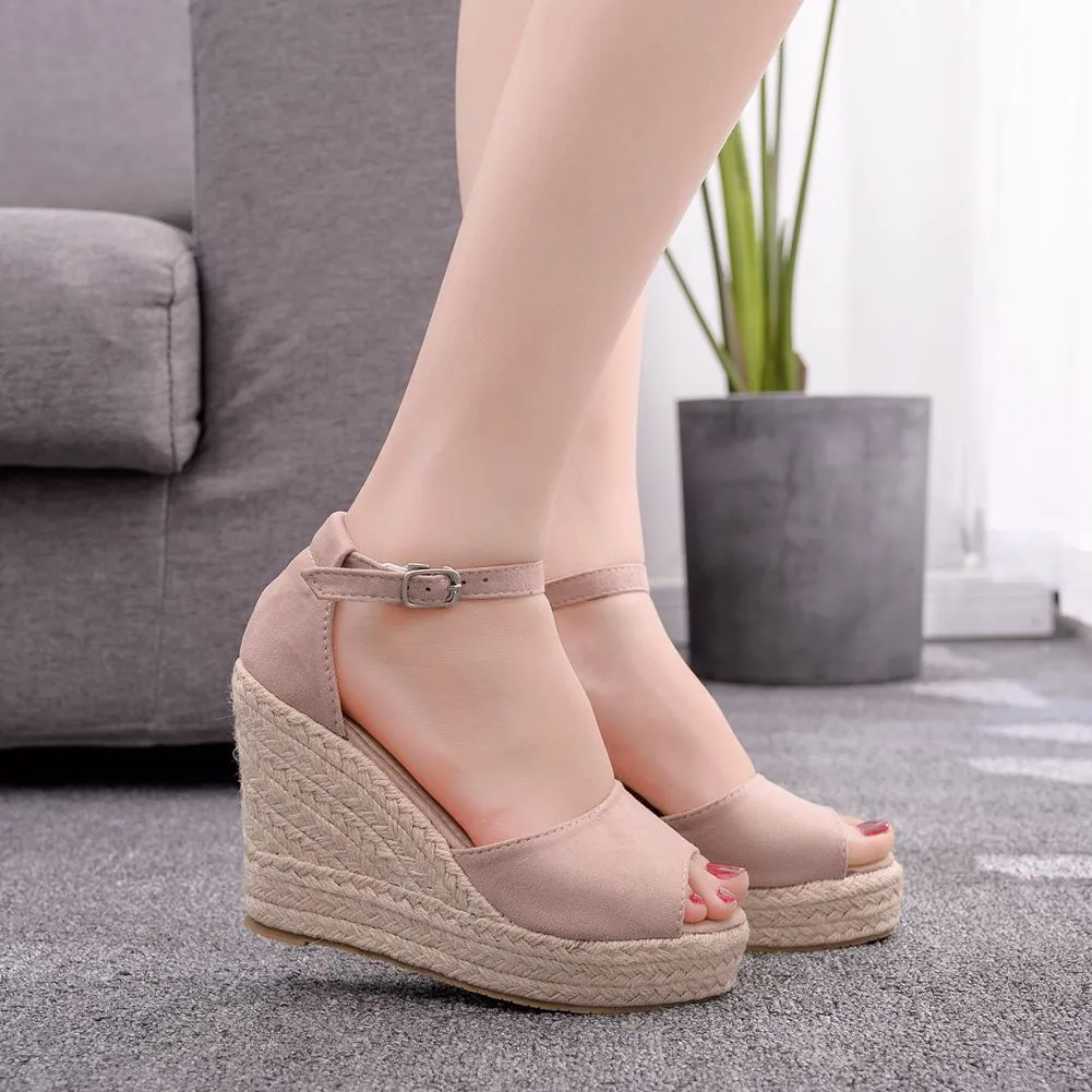 Women's peep toe wedges with ankle strap bohemia wedge sandals