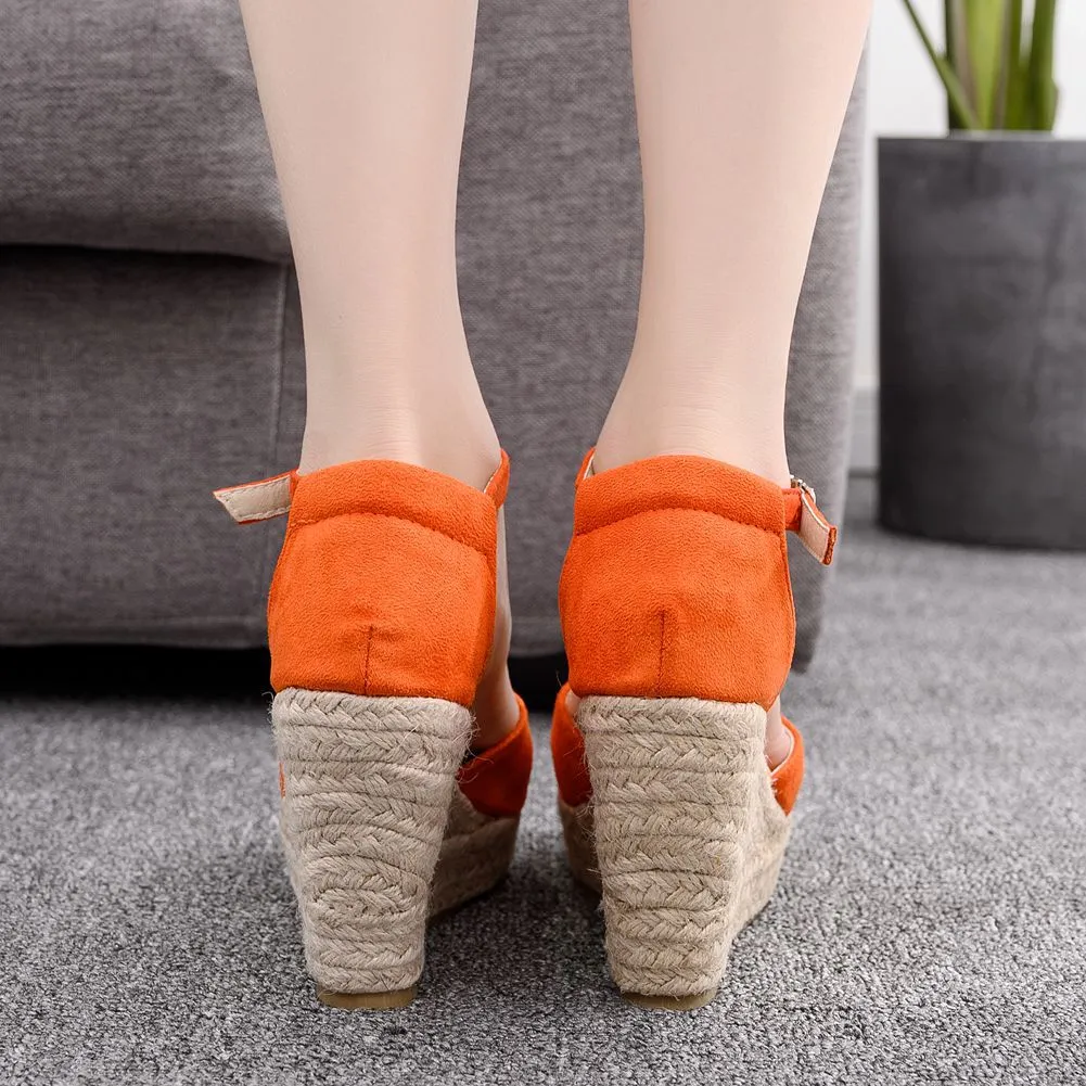 Women's peep toe wedges with ankle strap bohemia wedge sandals