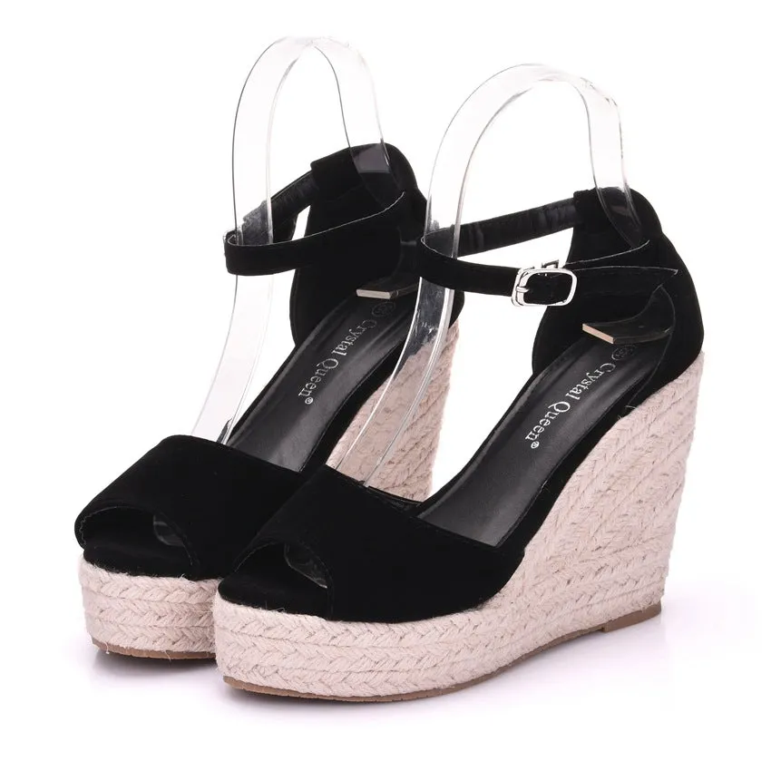 Women's peep toe wedges with ankle strap bohemia wedge sandals