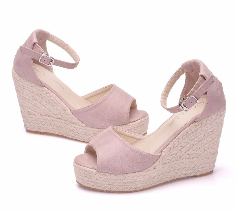 Women's peep toe wedges with ankle strap bohemia wedge sandals