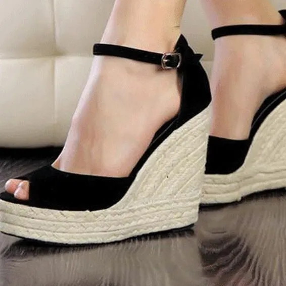 Women's peep toe wedges with ankle strap bohemia wedge sandals