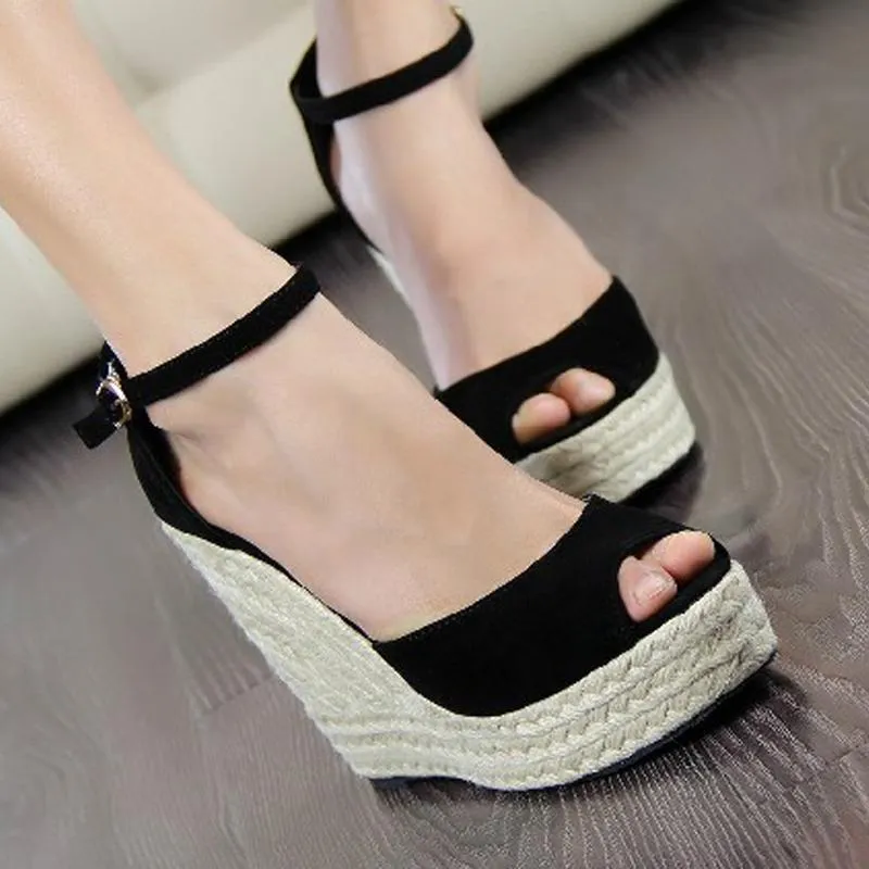 Women's peep toe wedges with ankle strap bohemia wedge sandals