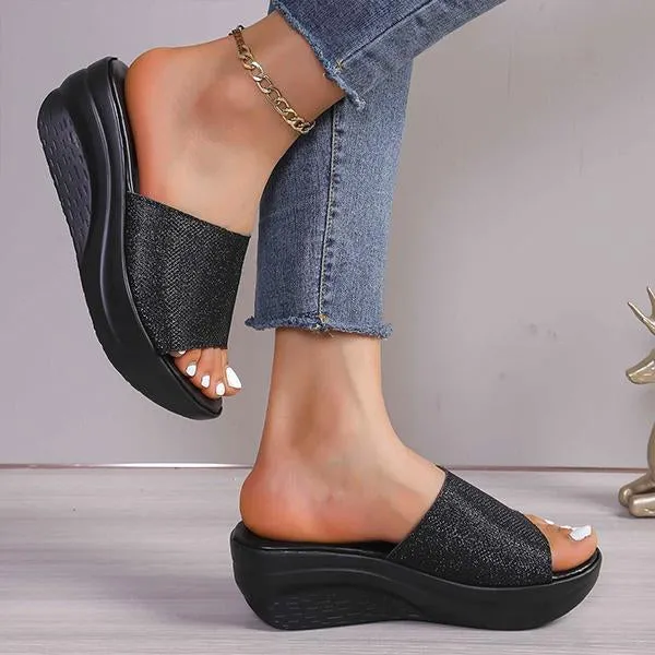 Women's Sequined Anti-Slip Casual Wedge Slippers 62405657S
