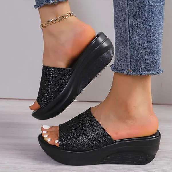 Women's Sequined Anti-Slip Casual Wedge Slippers 62405657S
