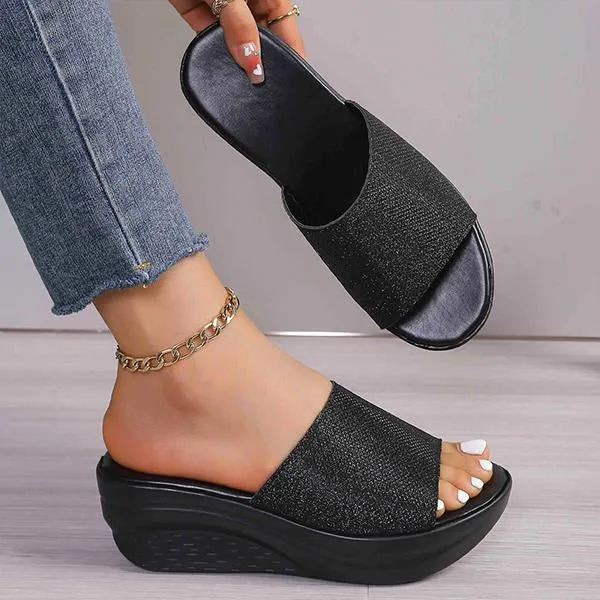 Women's Sequined Anti-Slip Casual Wedge Slippers 62405657S