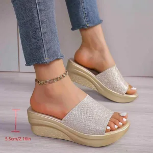 Women's Sequined Anti-Slip Casual Wedge Slippers 62405657S
