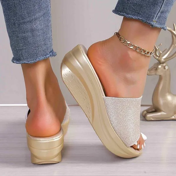 Women's Sequined Anti-Slip Casual Wedge Slippers 62405657S