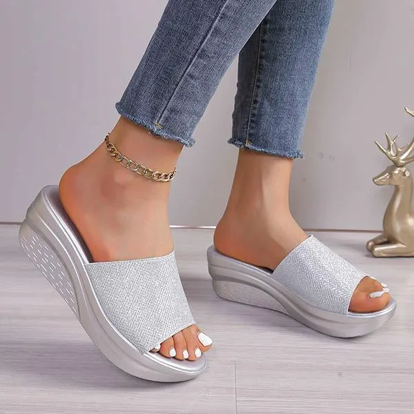 Women's Sequined Anti-Slip Casual Wedge Slippers 62405657S