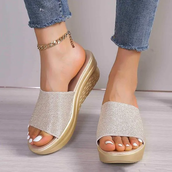 Women's Sequined Anti-Slip Casual Wedge Slippers 62405657S